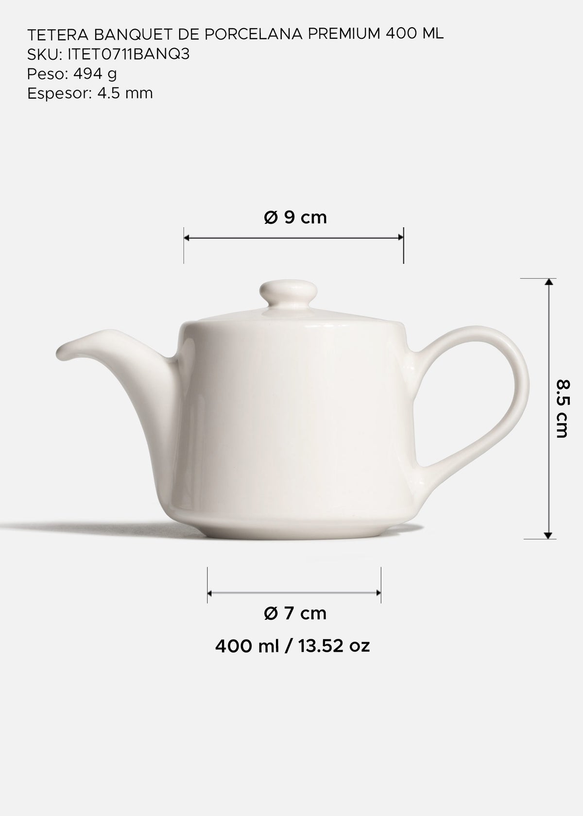 Tetera para café de porcelana vitrificada blanca premium para cafetería y restaurantes Banquet 400 ml — imagen de producto