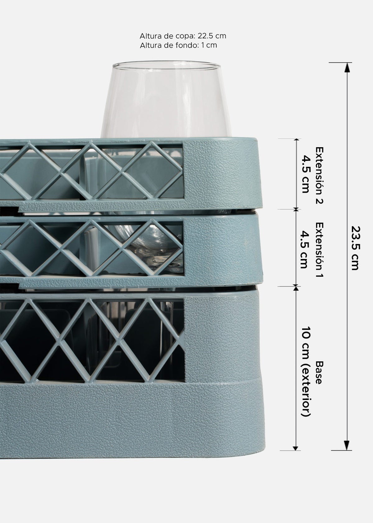 Transportadora de plástico reforzado gris para 25 vasos o copas 49x49x10 cm — imagen de producto