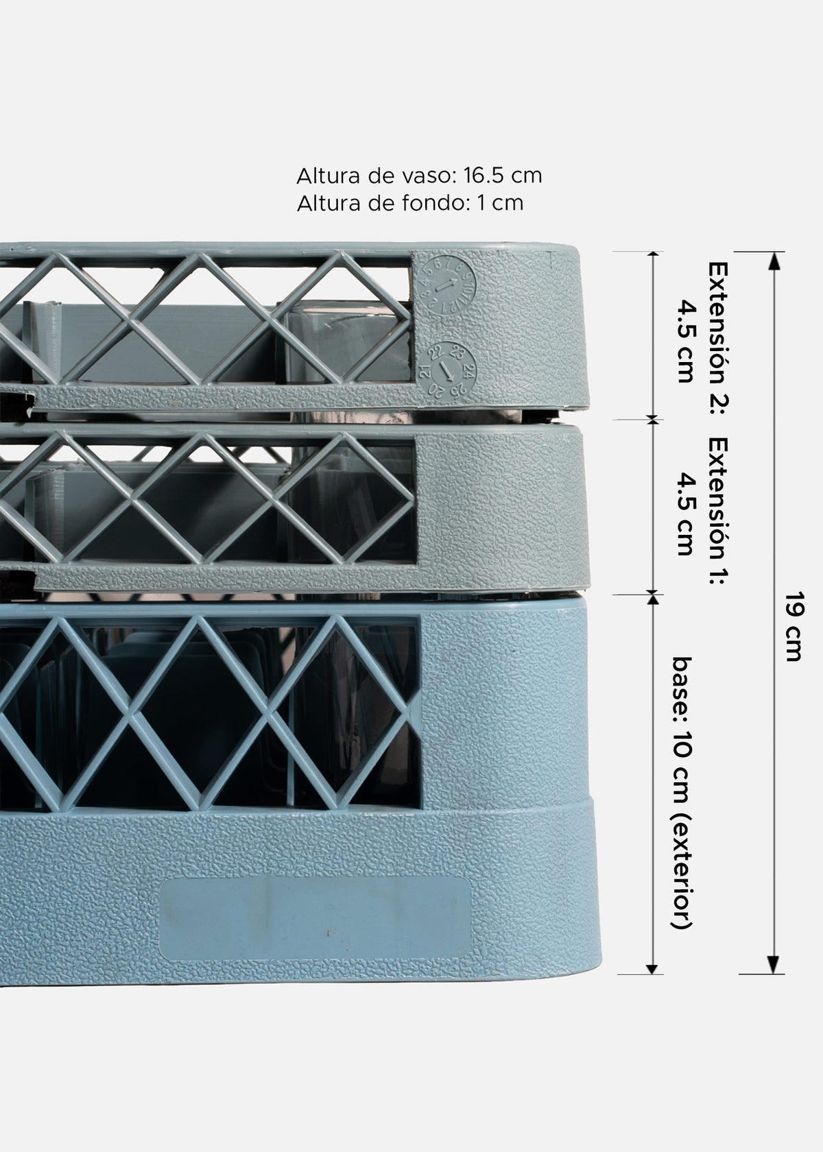 Transportadora de plástico reforzado gris para 49 vasos higball 49x49x10 cm — imagen de producto