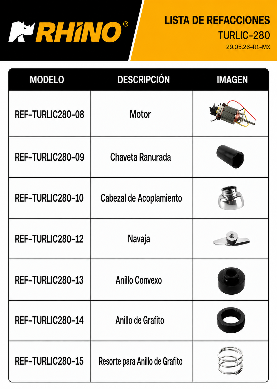 Turbolicuador industrial de acero inoxidable 10 Litros 280 Watts. Brazo de 24.5 cm. Plástico PA66 / CF60. Rhino TURLIC-280 — imagen de producto