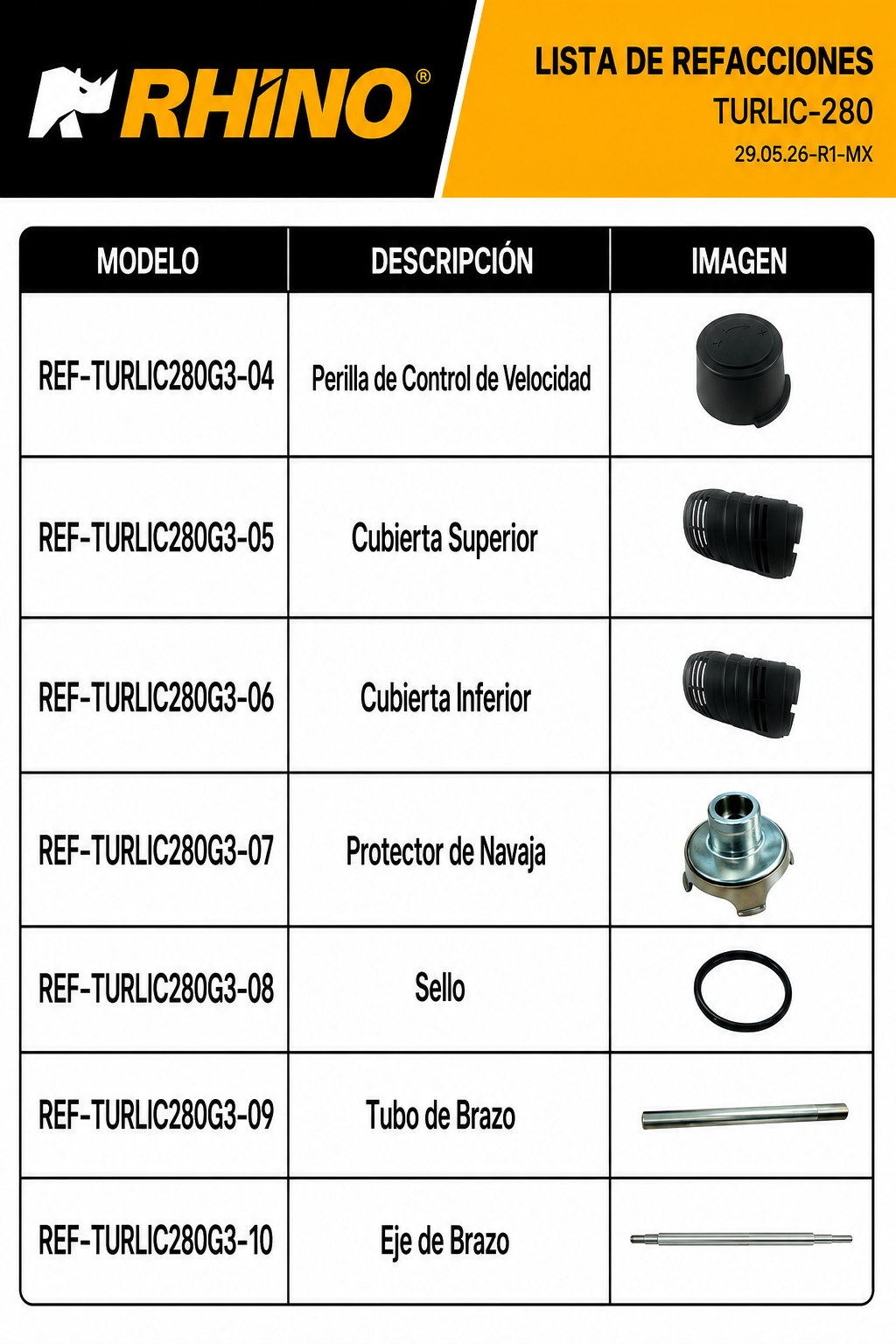 Turbolicuador industrial de acero inoxidable 10 Litros 280 Watts. Brazo de 24.5 cm. Plástico PA66 / CF60. Rhino TURLIC-280 — imagen de producto