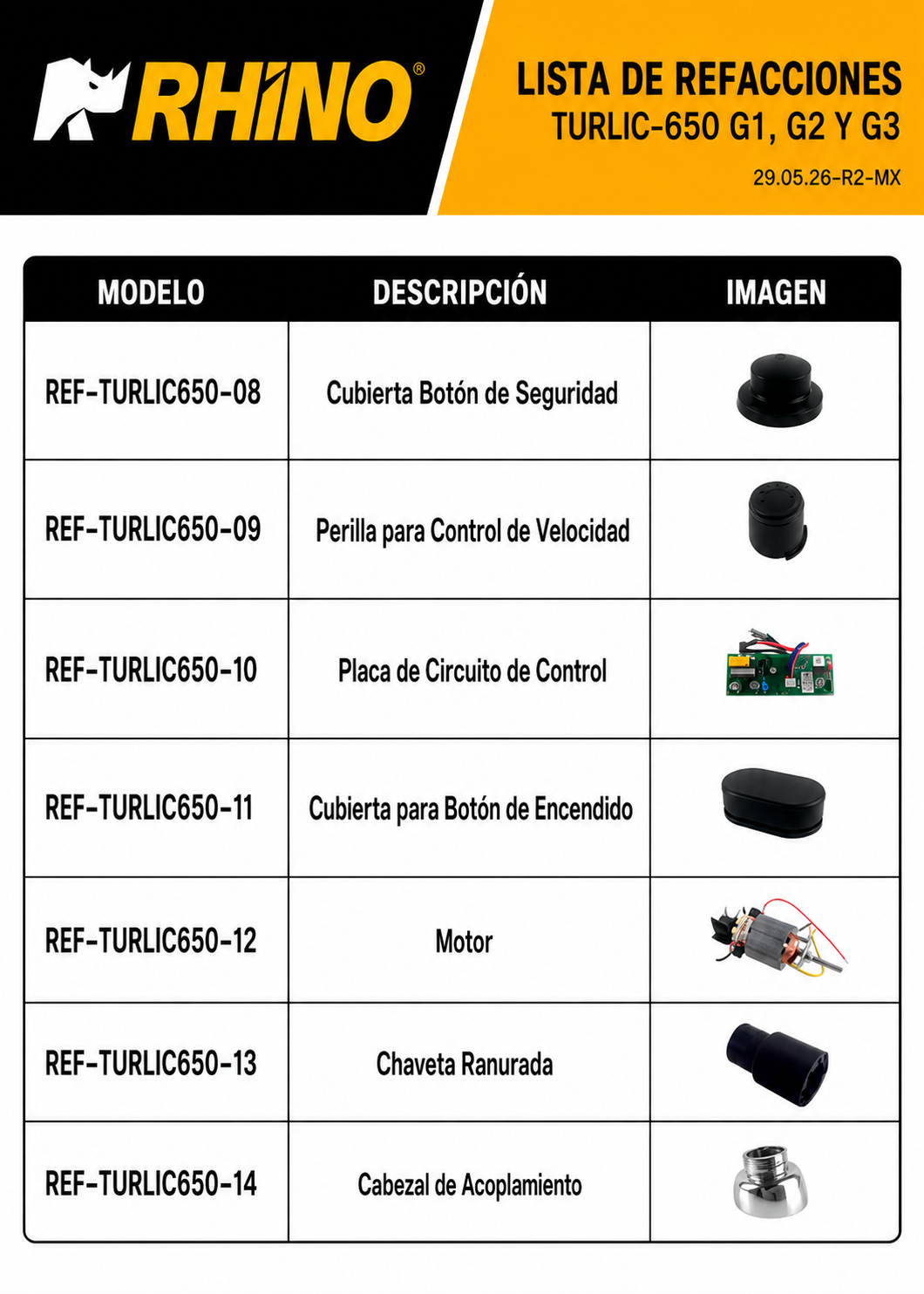 Turbolicuador industrial de acero inoxidable 180 L 650 Watts. Brazo de 51.7 cm. Plástico PA66 / CF30.Rhino TURLIC-650 — imagen de producto