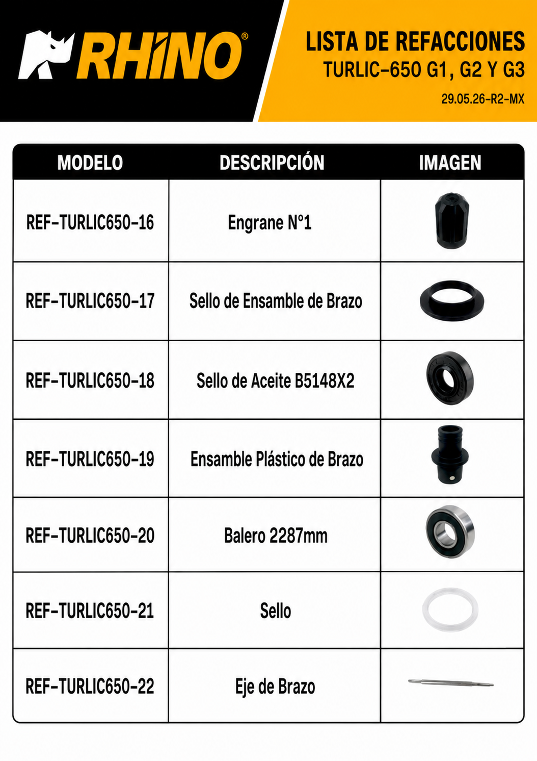 Turbolicuador industrial de acero inoxidable 180 L 650 Watts. Brazo de 51.7 cm. Plástico PA66 / CF30.Rhino TURLIC-650 — imagen de producto