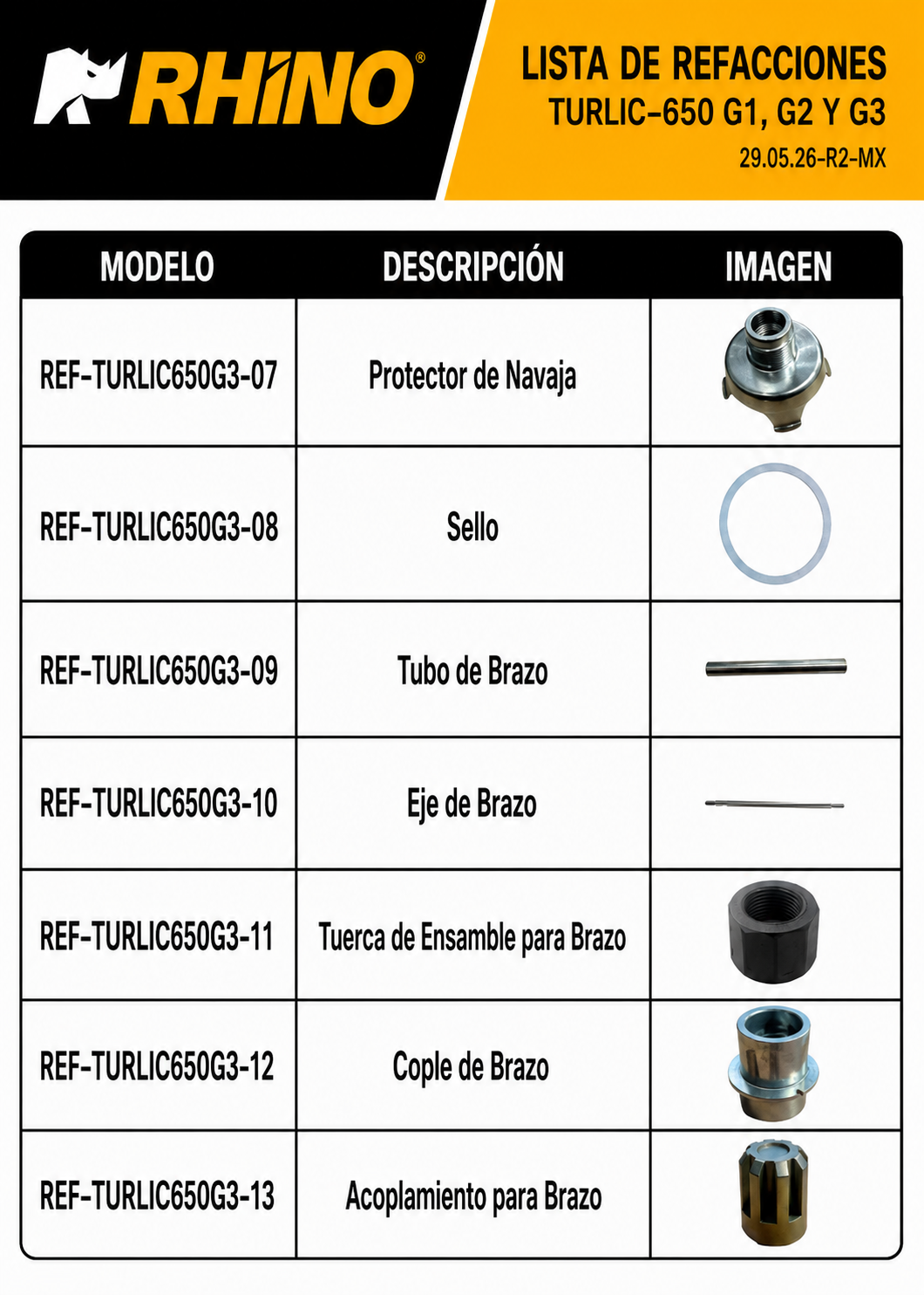 Turbolicuador industrial de acero inoxidable 180 L 650 Watts. Brazo de 51.7 cm. Plástico PA66 / CF30.Rhino TURLIC-650 — imagen de producto