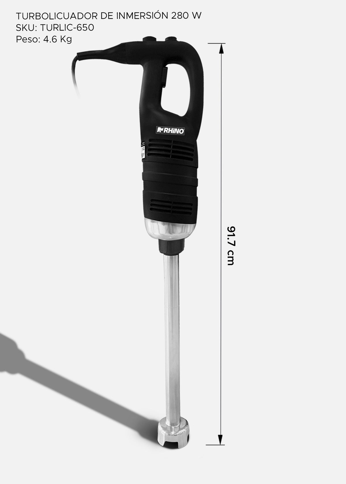 Turbolicuador industrial de acero inoxidable 180 L 650 Watts. Brazo de 51.7 cm. Plástico PA66 / CF30.Rhino TURLIC-650 — imagen de producto