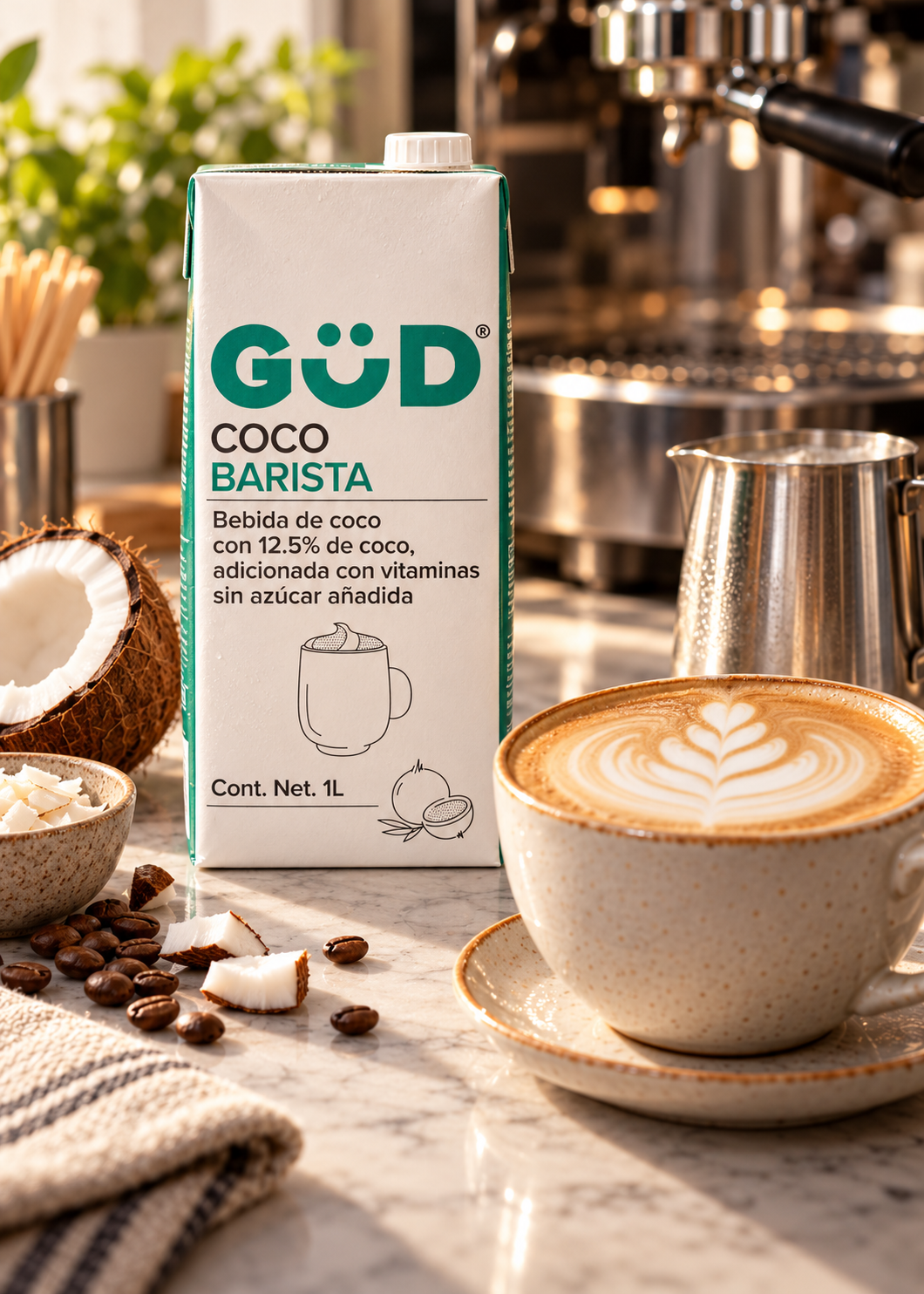 Bebida barista de coco Gud para cafe y latte art en cafeteria profesional
