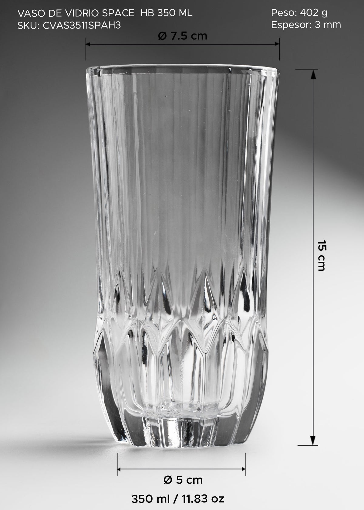 Vaso highball de vidrio transparente premium ideal para cocteles y bebidas frías Space 350 ml (12 oz) — imagen de producto