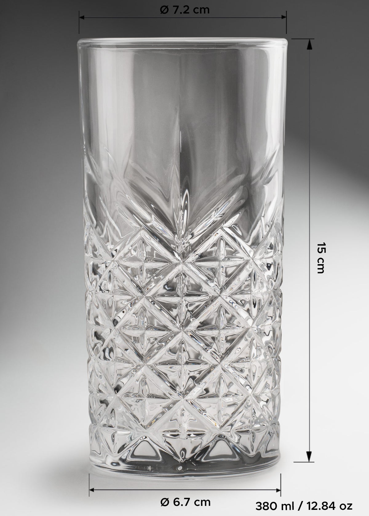 Vaso texturizado highball de vidrio grado alimenticio transparente ideal para bar, cocteles y restaurantes 380 ml — imagen de producto