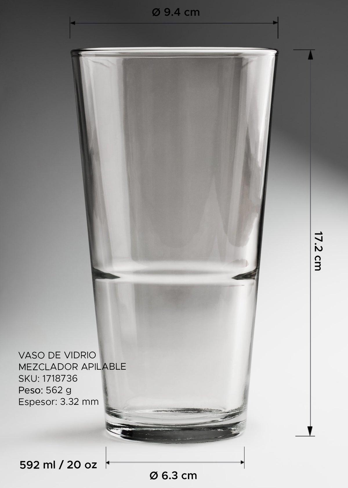 Vaso highball mezclador apilable de vidrio transparente con tecnologia duratuff para bar y restaurante 592 ml — imagen de producto