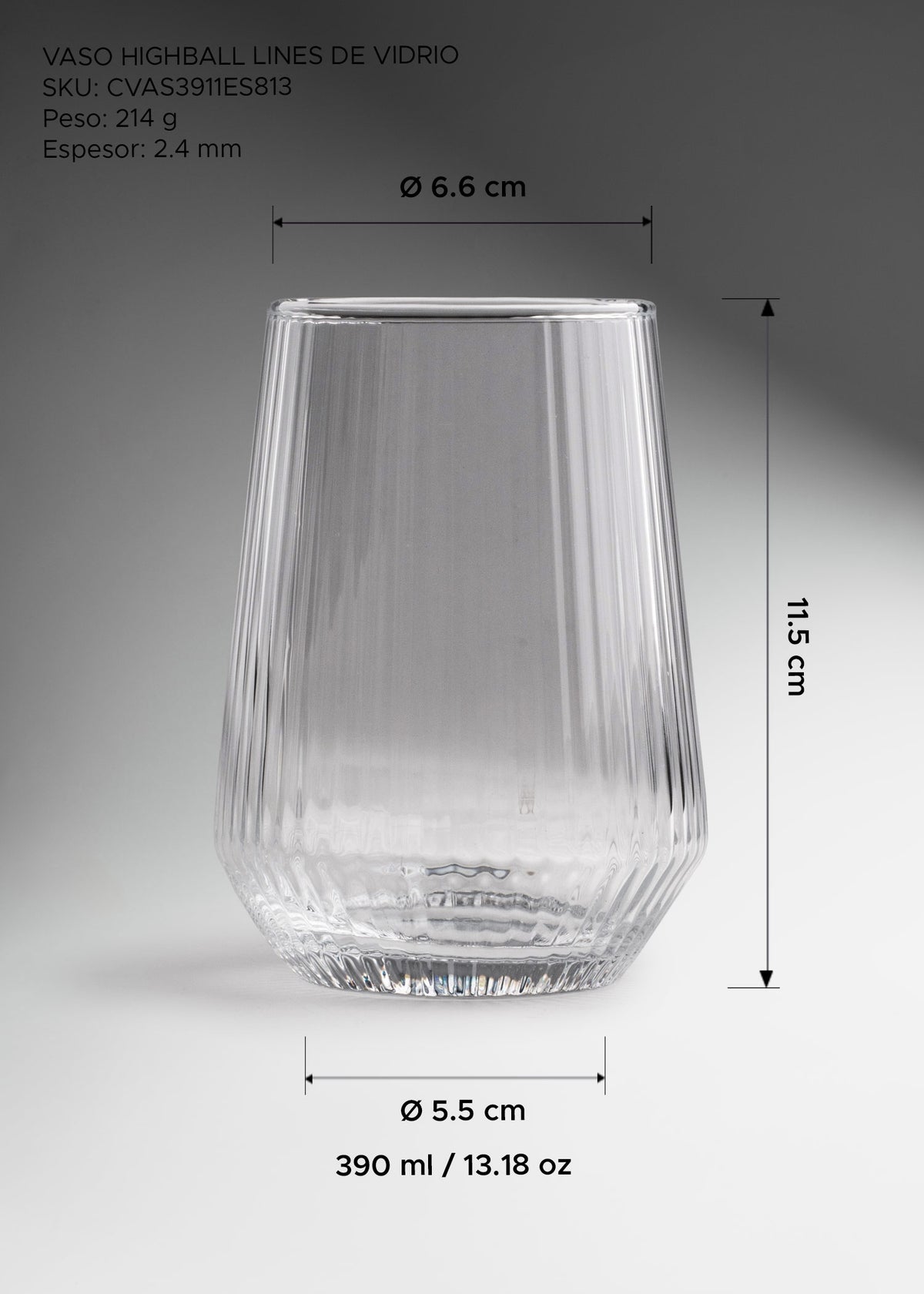 Vaso highball de vidrio transparente Lines 390 ml — imagen de producto