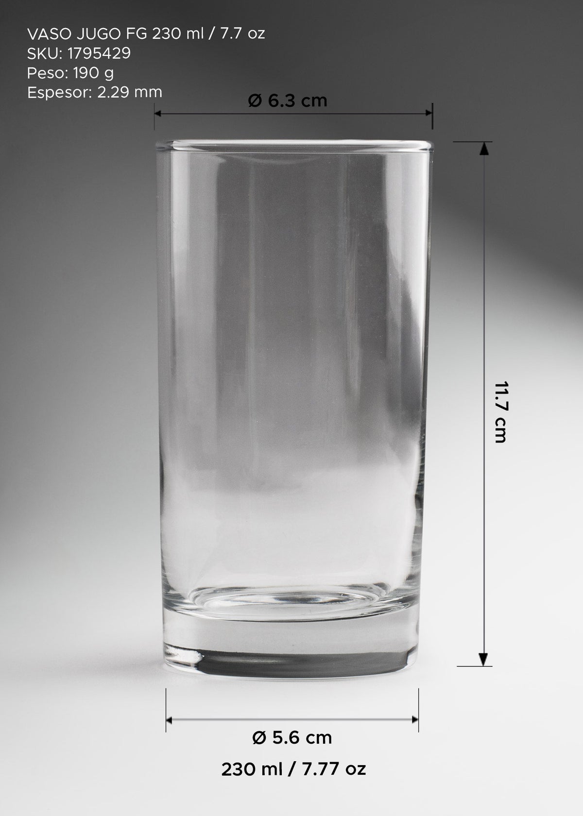 Vaso para jugo de cristal transparente fondo grueso ideal para restaurante, cafetería y bebidas 230 ml — imagen de producto