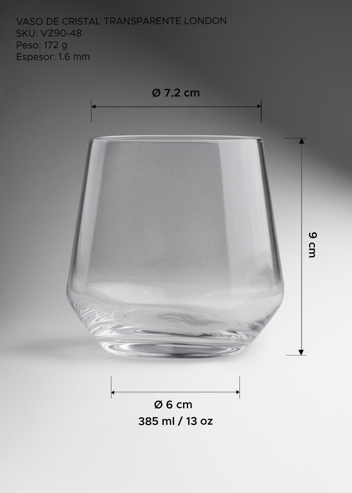 Detalle de Vaso Old Fashion de cristal transparente London 385 ml para restaurantes, bares, hoteles, cafeterias, lounges y banquetes
