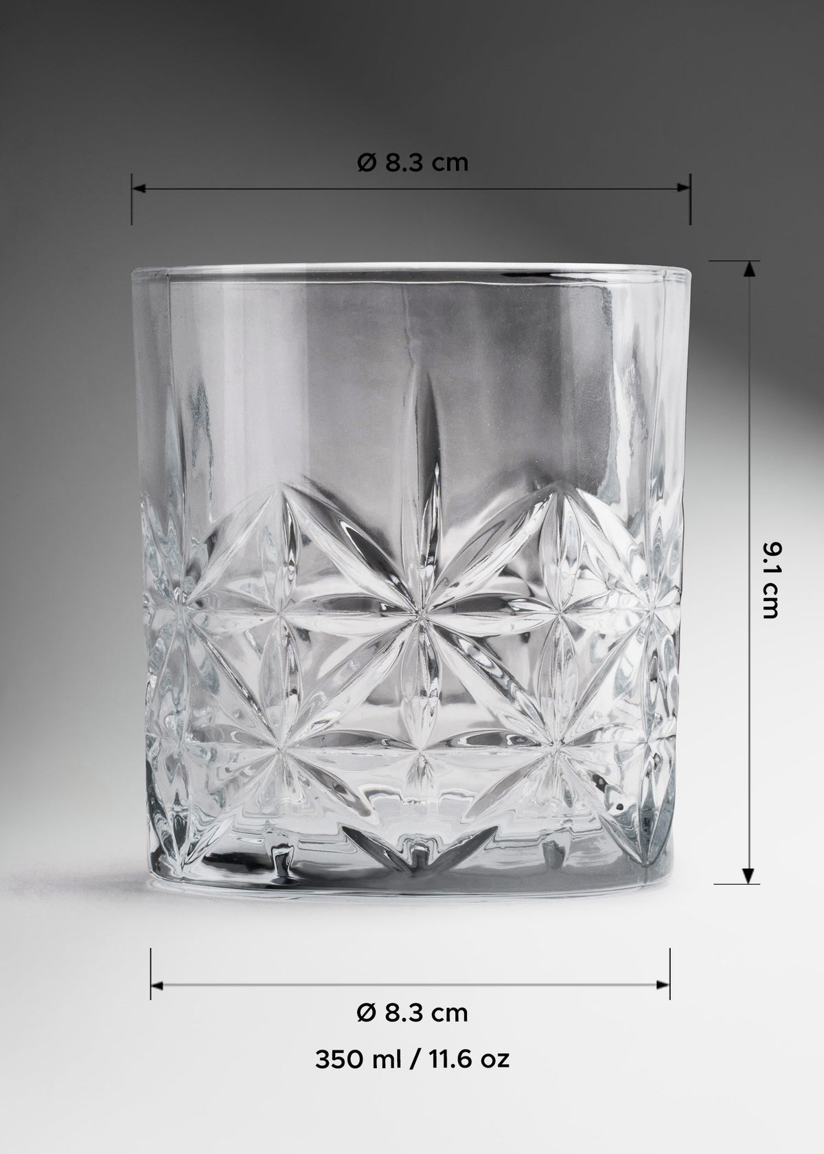 Vaso de vidrio transparente Old Fashion Liam 350 ml — imagen de producto