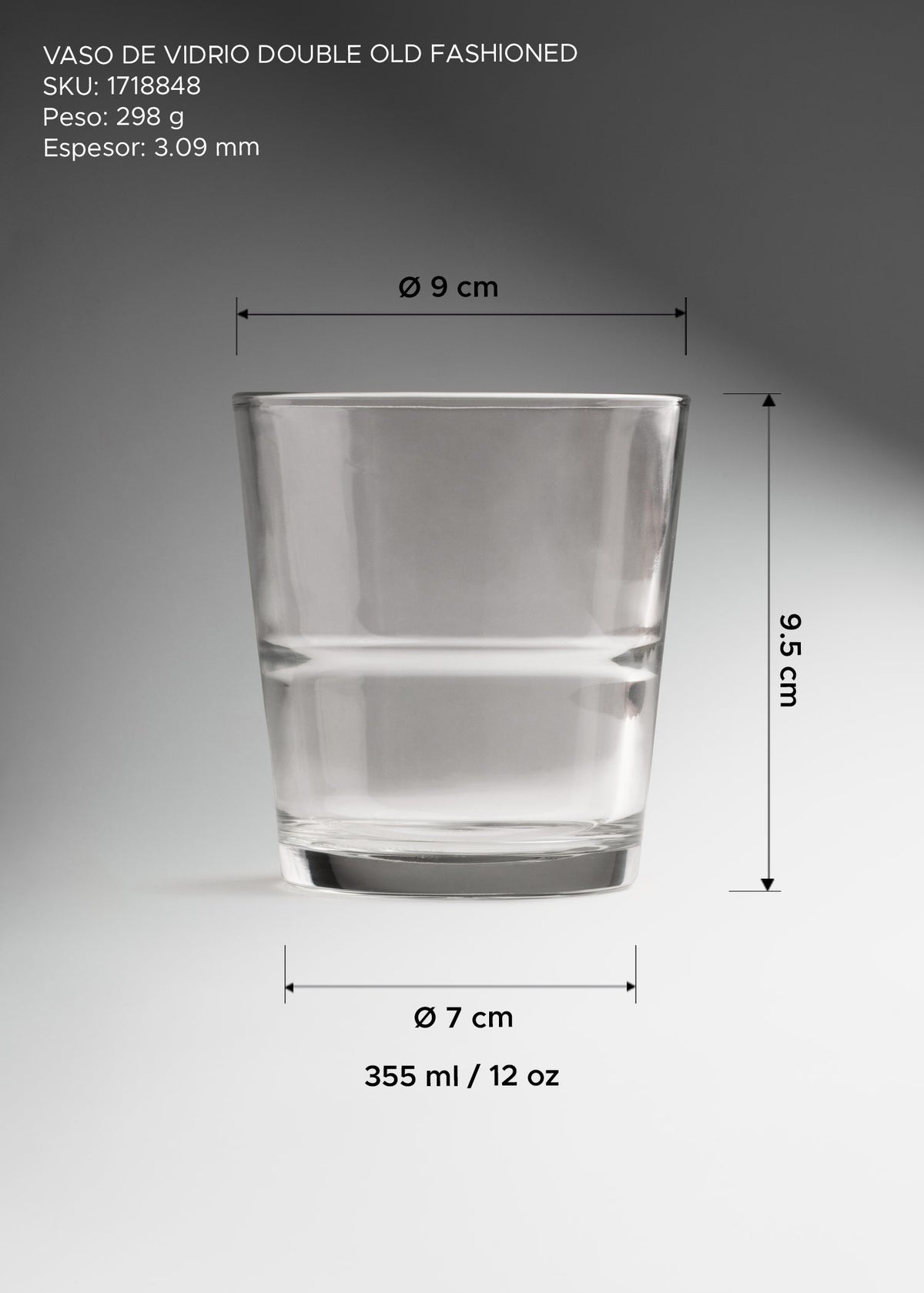 Vaso old fashion profesional apilable de vidrio transparente para restaurante con tecnologia duratuff Double 355 ml — imagen de producto