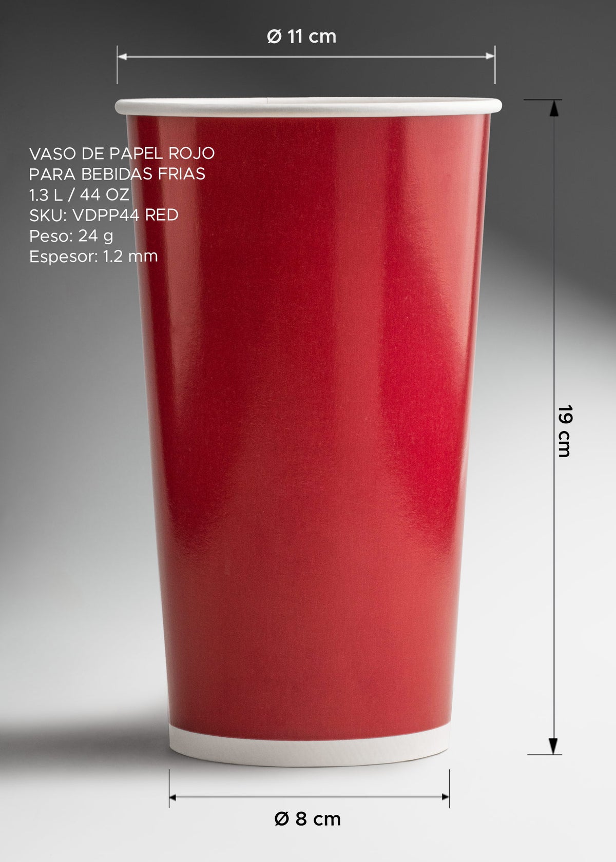 Vaso de papel para bebida frÃ­a rojo 44 oz