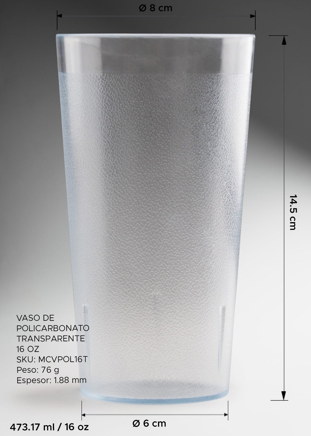 Vaso de plástico policarbonato transparente para restaurante y bar 473 ml — imagen de producto