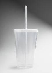 Vaso con tapa y popote de plástico para fiesta transparente H.B 621 ml — imagen de producto