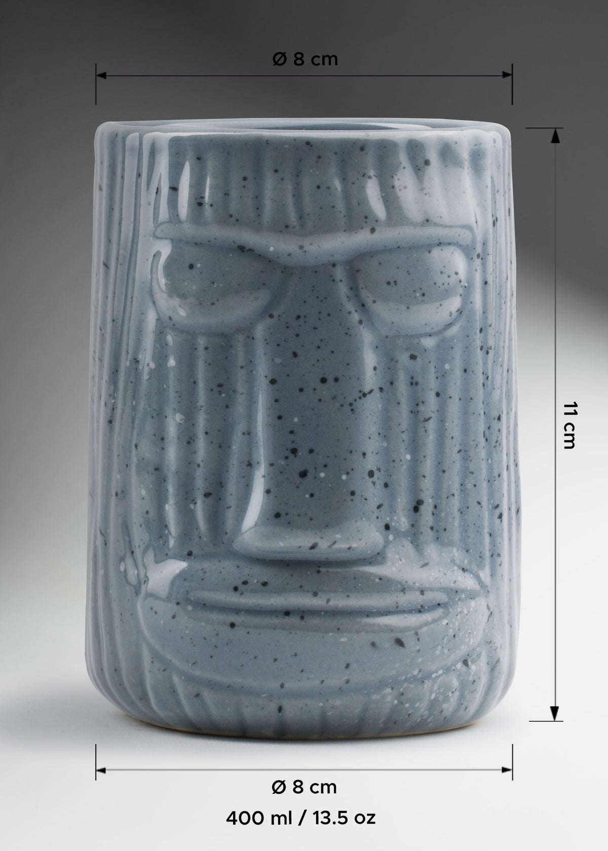 Vaso de cerámica tiki gris Mahu 400 ml — imagen de producto
