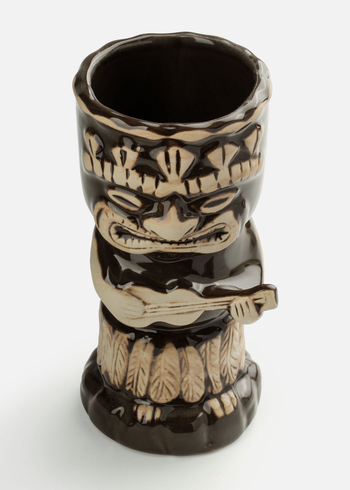 Vaso tiki de cerámica de alta temperatura azul metálico, azul cielo, café, coral, gris y verde Hawaiano Cíclope 440 ml — imagen de producto