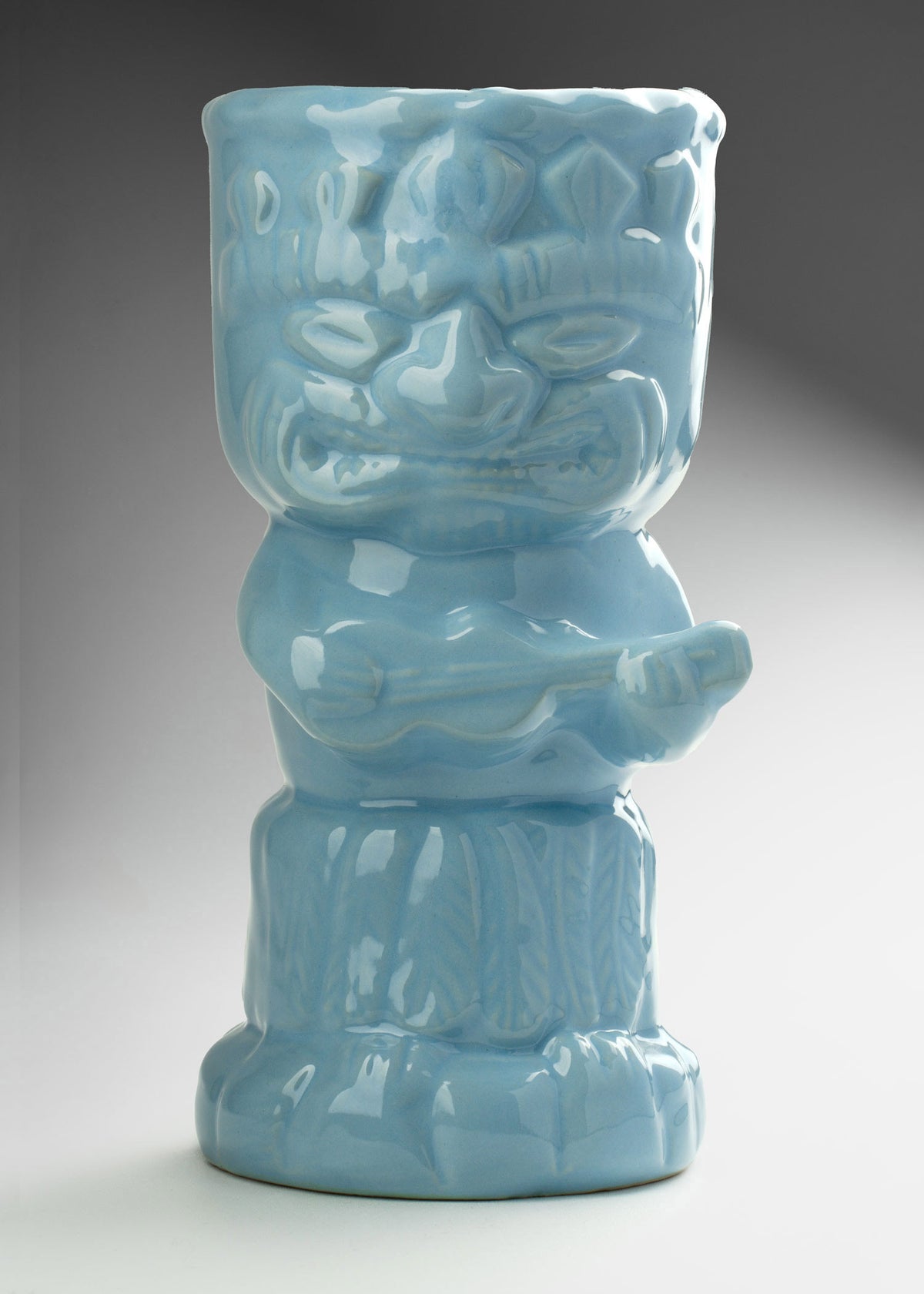 Vaso tiki de cerámica de alta temperatura azul metálico, azul cielo, café, coral, gris y verde Hawaiano Cíclope 440 ml — imagen de producto