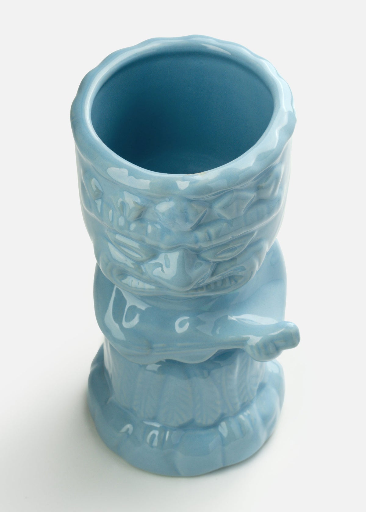 Vaso tiki de cerámica de alta temperatura azul metálico, azul cielo, café, coral, gris y verde Hawaiano Cíclope 440 ml — imagen de producto