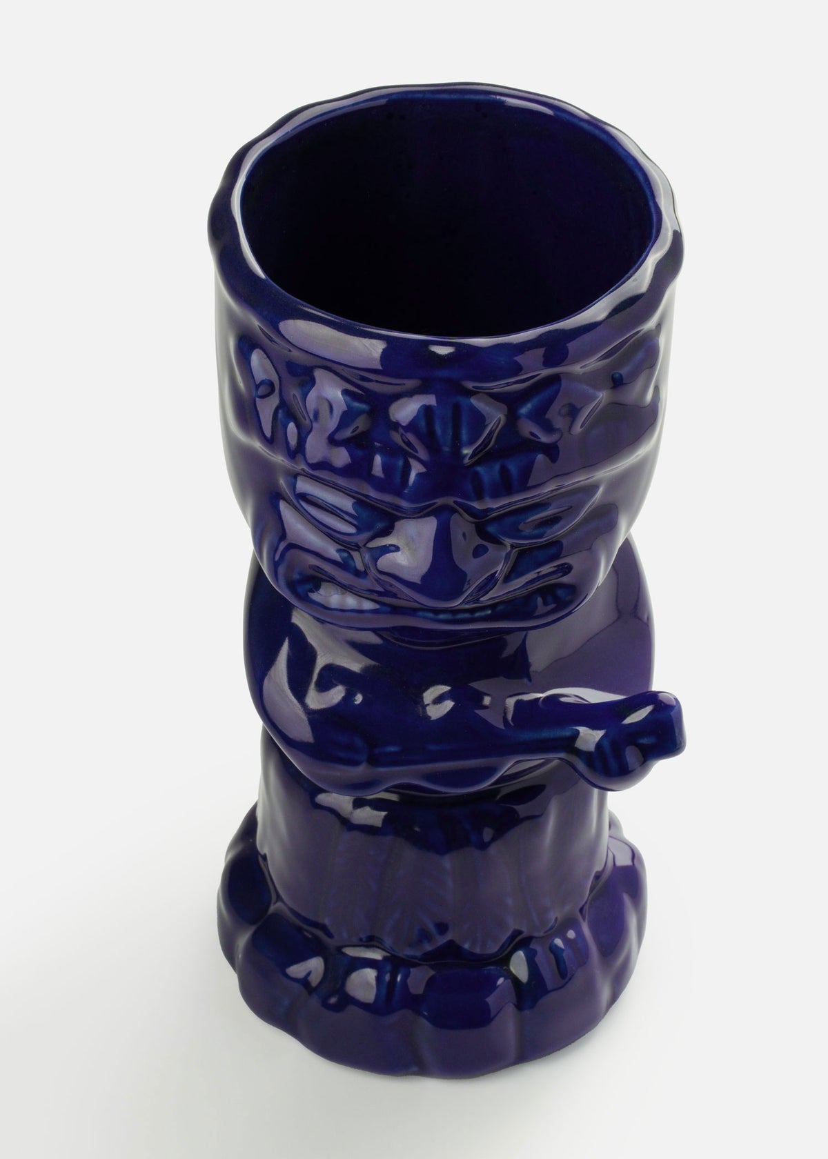 Vaso tiki de cerámica de alta temperatura azul metálico, azul cielo, café, coral, gris y verde Hawaiano Cíclope 440 ml — imagen de producto