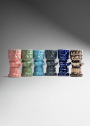Vaso tiki de cerámica de alta temperatura azul metálico, azul cielo, café, coral, gris y verde Hawaiano Cíclope 440 ml — imagen de producto