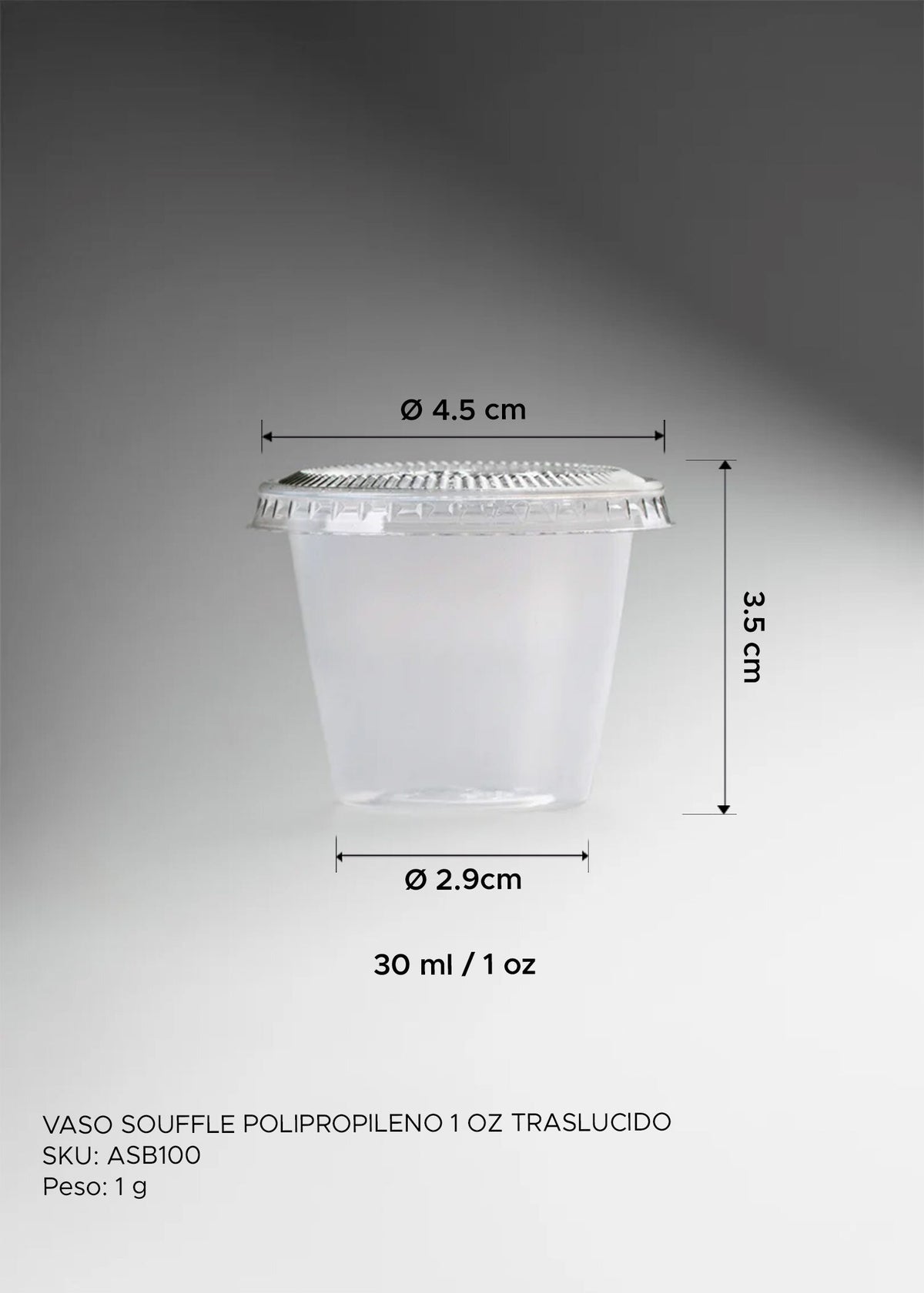 Vaso de plástico / polipropileno traslucido Souffle 1 oz / 30 ml. Premium — imagen de producto, vista 2