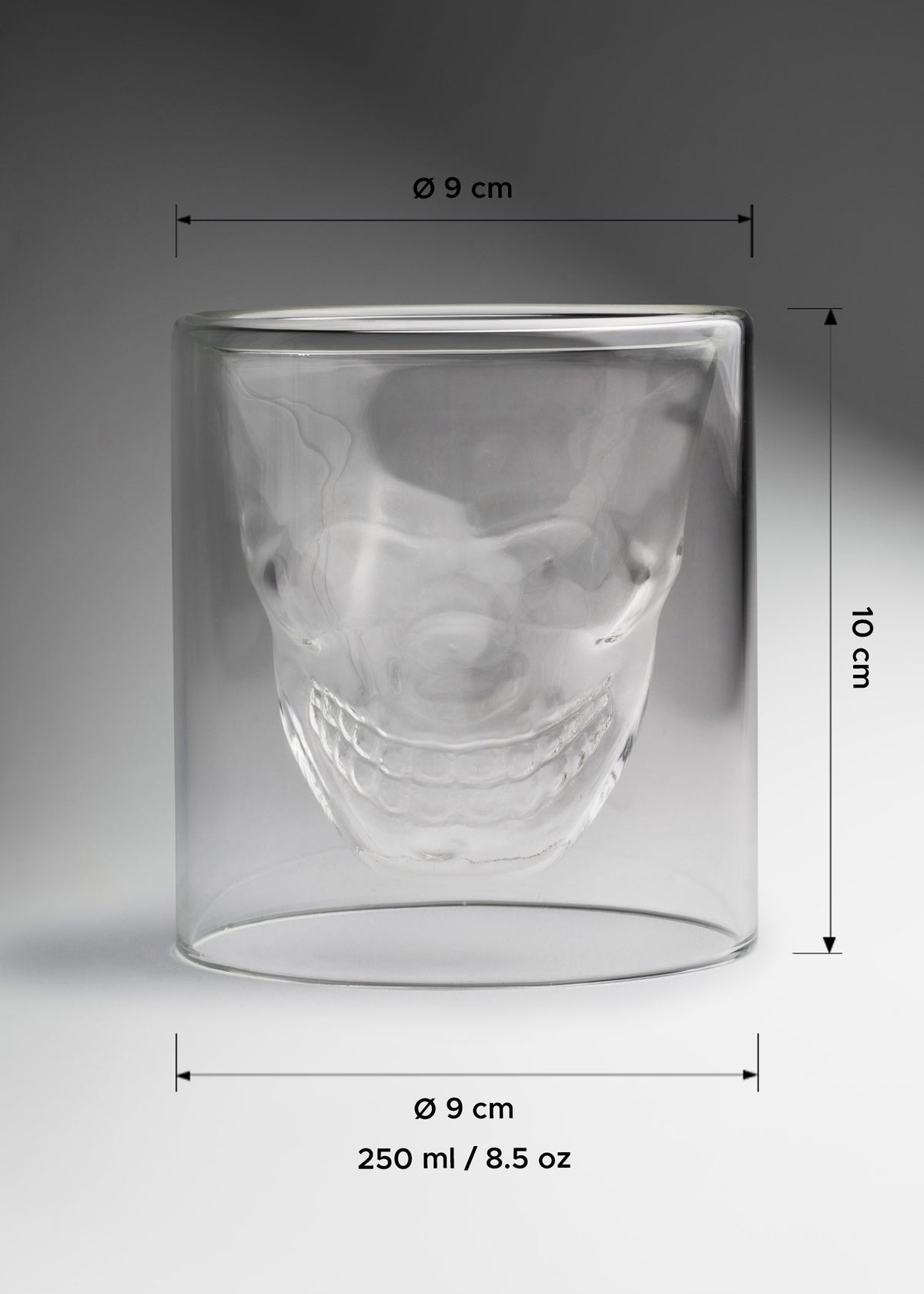 Vaso de vidrio transparente doble pared Old Fashion Calavera 250 ml — imagen de producto