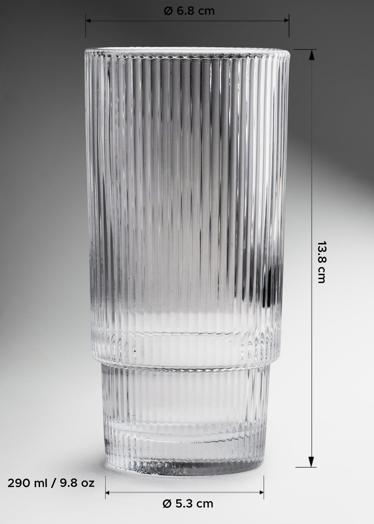 Vaso de vidrio transparente highball apilable Lines 290 ml — imagen de producto