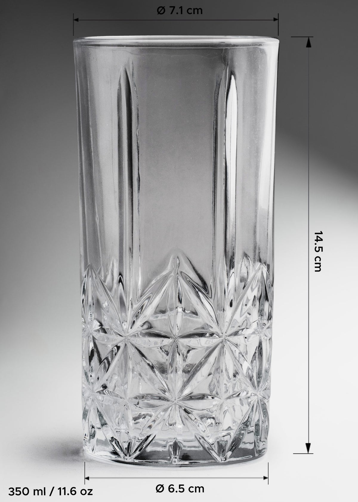 Vaso de vidrio transparente highball Liam 350 ml — imagen de producto