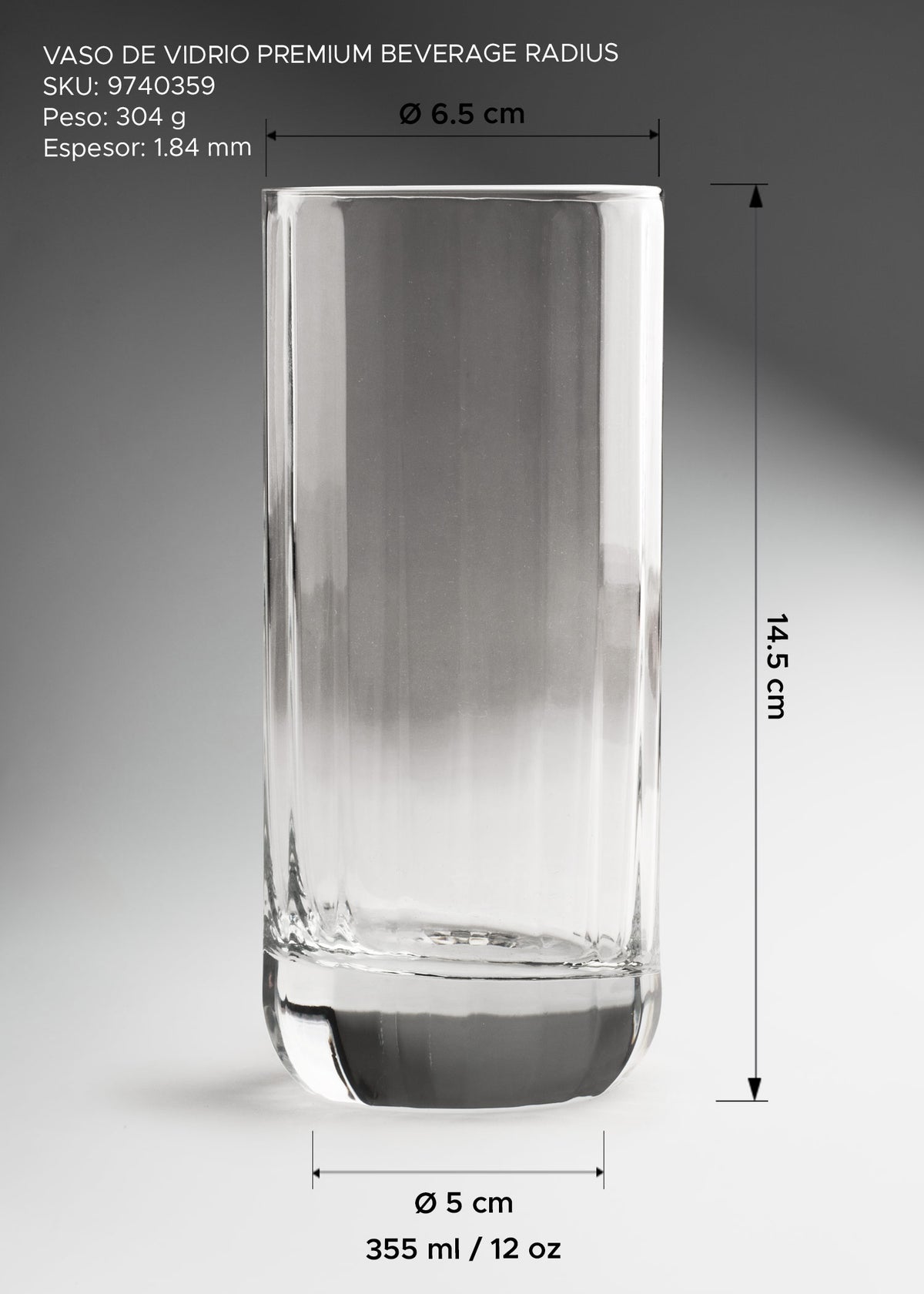Vaso highball elegante / premium de vidrio transparente para bebidas y restaurante Beverage Radius 355 ml — imagen de producto