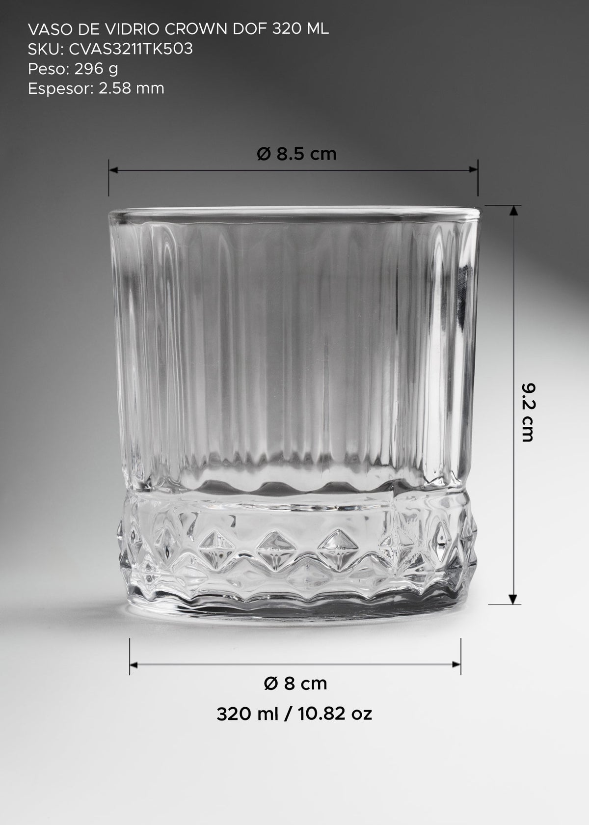 Vaso old fashion de vidrio transparente premium ideal para whisky y cocteles Crown Dof 320 ml (11 oz) — imagen de producto