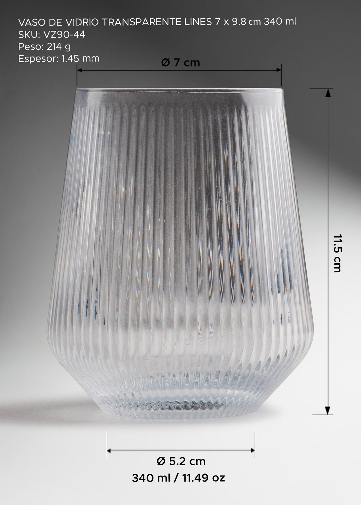 Vaso de vidrio transparente Old Fashion para restaurantes y cafeterías Lines 340 ml — imagen de producto