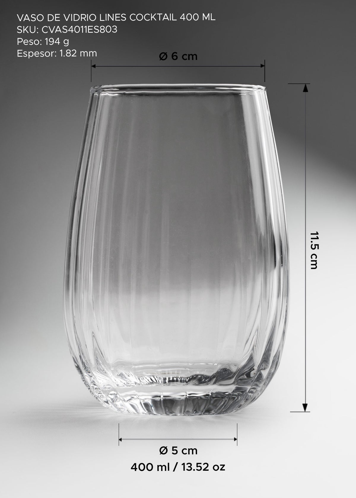 Vaso highball de vidrio transparente premium ideal para cocteles y bebidas frías Lines Cocktail 400 ml (14 oz) — imagen de producto
