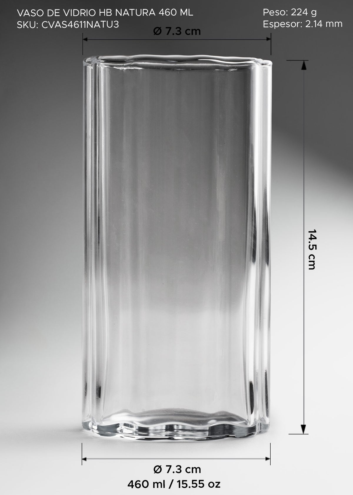 Vaso highball de vidrio transparente premium ideal para cocteles, refrescos y bebidas frías Natura 460 ml (16 oz) — imagen de producto
