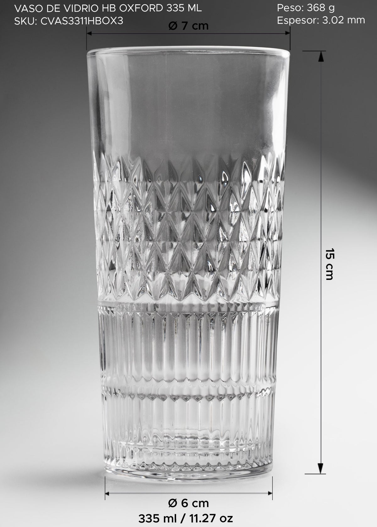 Vaso highball de vidrio transparente premium ideal para cocteles y bebidas frías Oxford 335 ml (12 oz) — imagen de producto