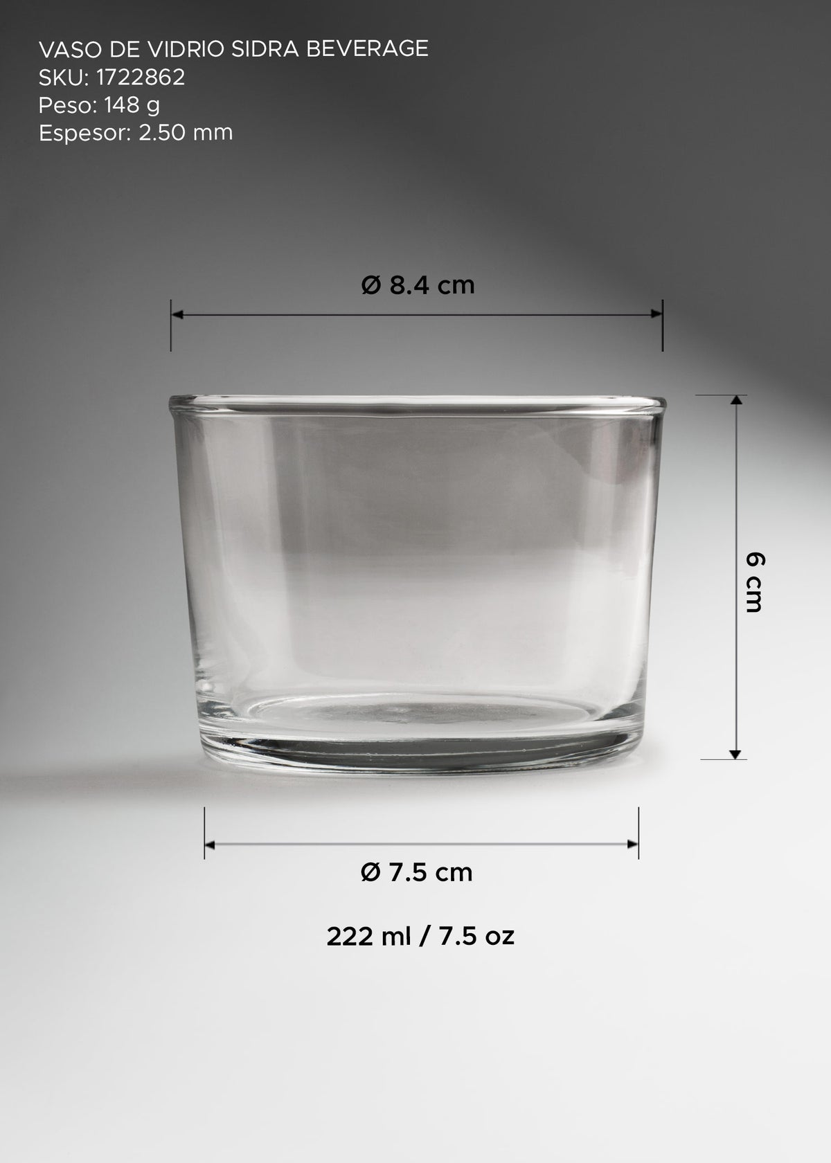 Vaso elegante de vidrio transparente para bebidas y postres Sidra Beverage 222 ml / 7 oz — imagen de producto