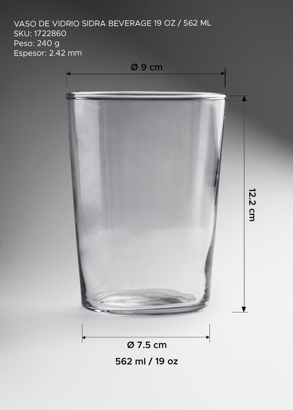Vaso Sidra Beverage de vidrio para cerveza y bebidas