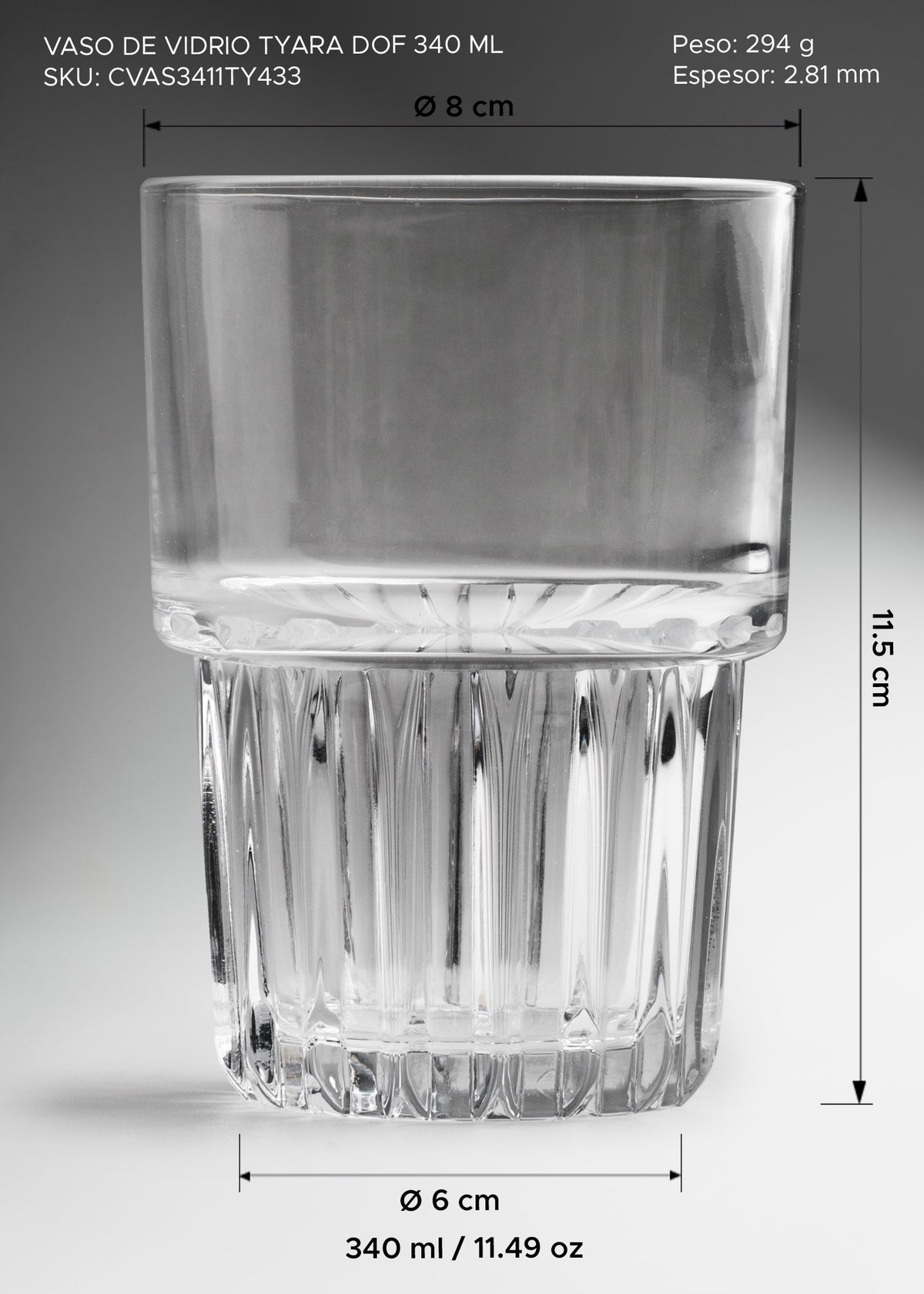 Vaso short highball de vidrio transparente premium ideal para cocteles y bebidas frías Tyara 340 ml (11 oz) — imagen de producto