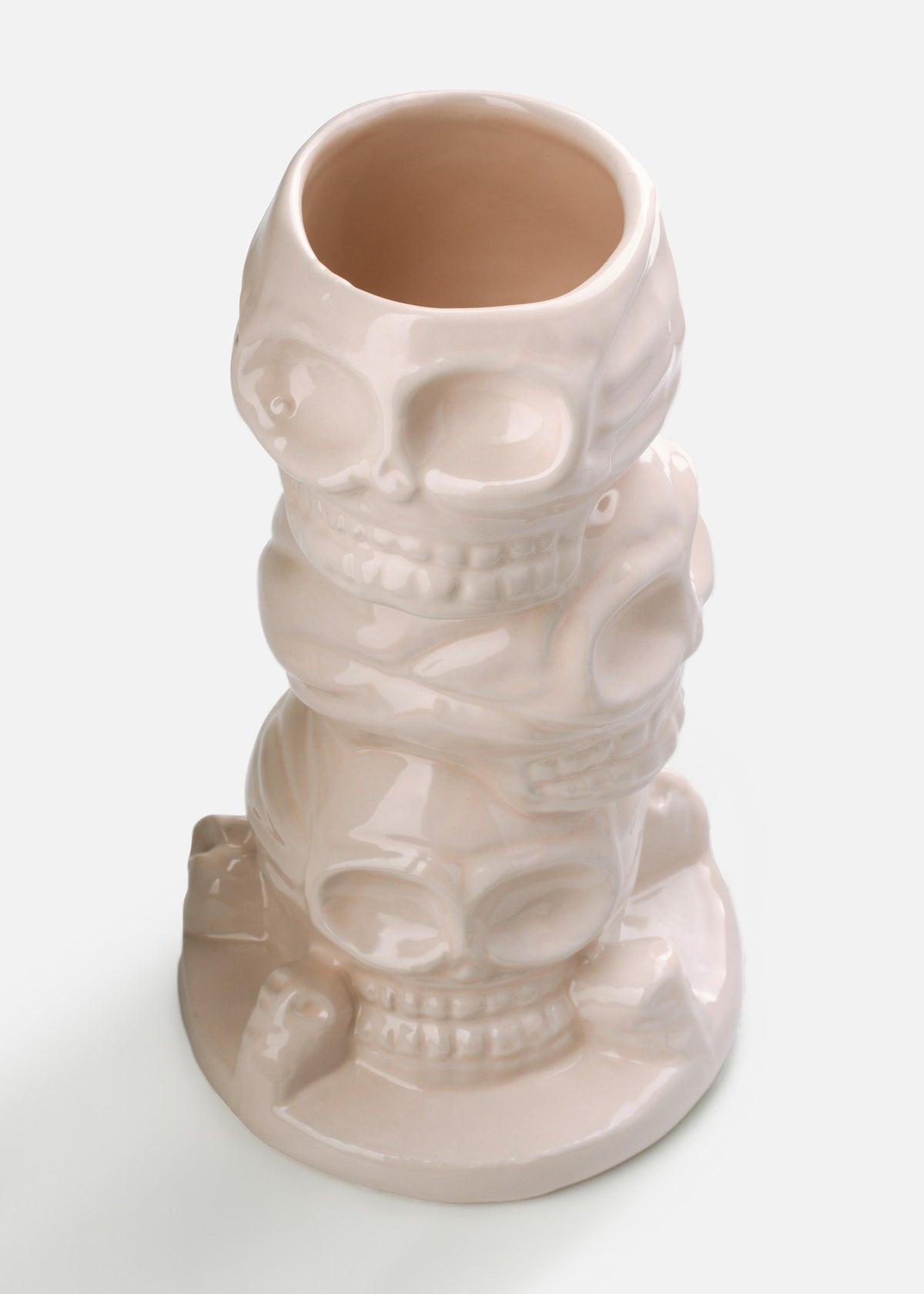 Vasos tiki de cerámica de alta temperatura blanco y café 3 cabezas calavera 550 ml — imagen de producto