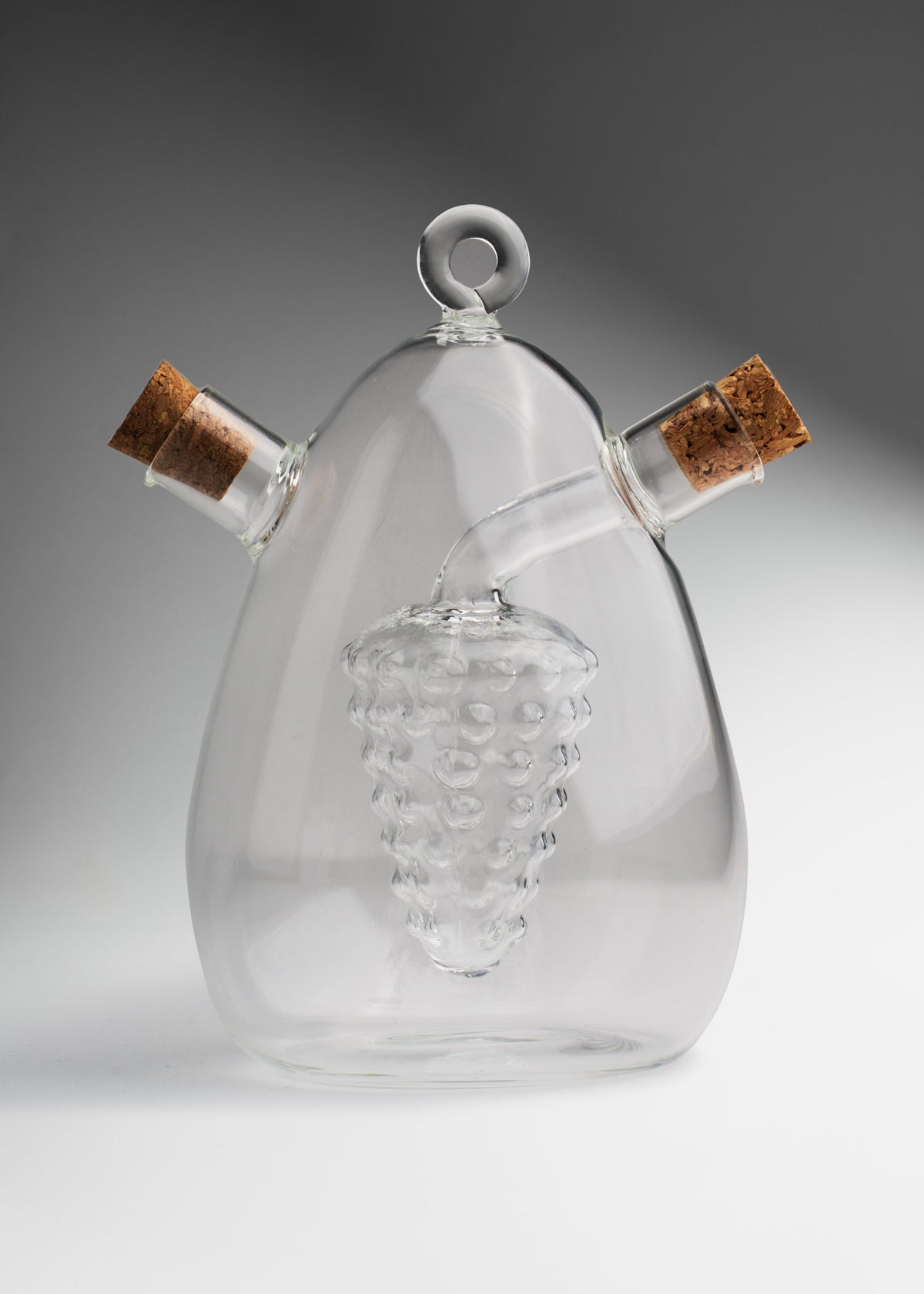 Vinagrera de vidrio (borosilicato) transparente con corcho Uvas 15.5 cm — imagen de producto