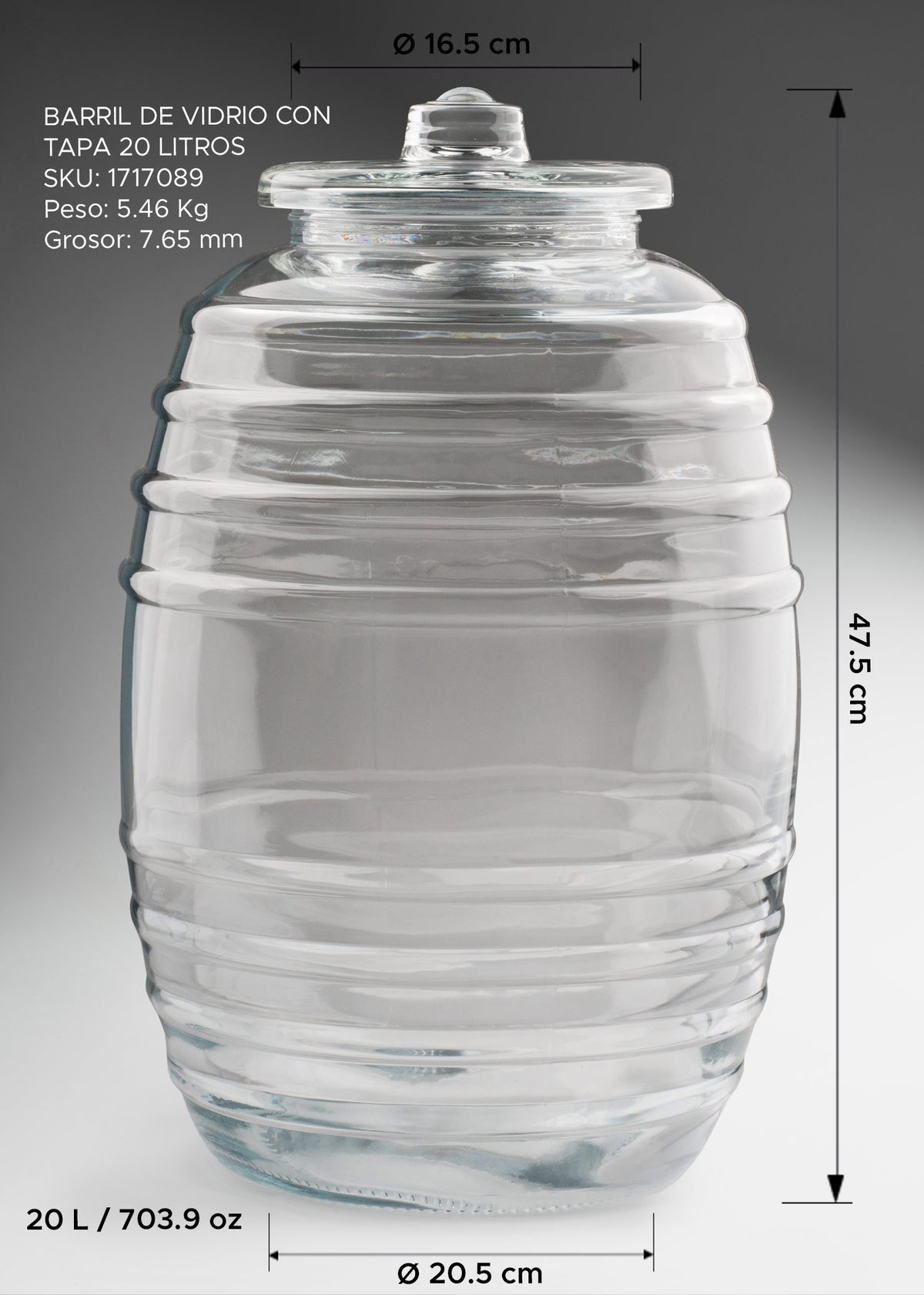 VitroIero de cristal transparente con tapa para bebidas, aguas frescas y almacenamiento 20 L — imagen de producto