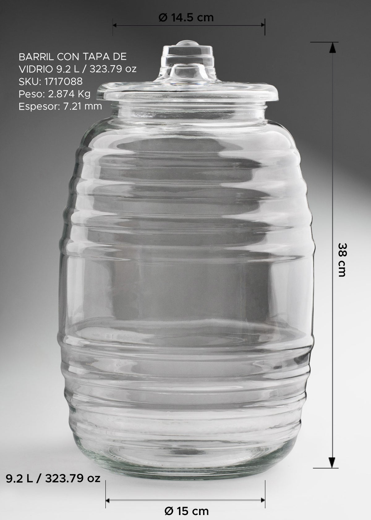 Vitrolero de cristal transparente con tapa para bebidas, aguas frescas y almacenamiento 9.2 L — imagen de producto