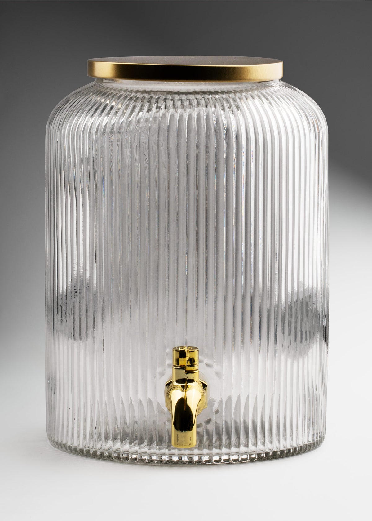 Vitrolero dispensador de bebidas de vidrio transparente acanalado 5 L — imagen de producto