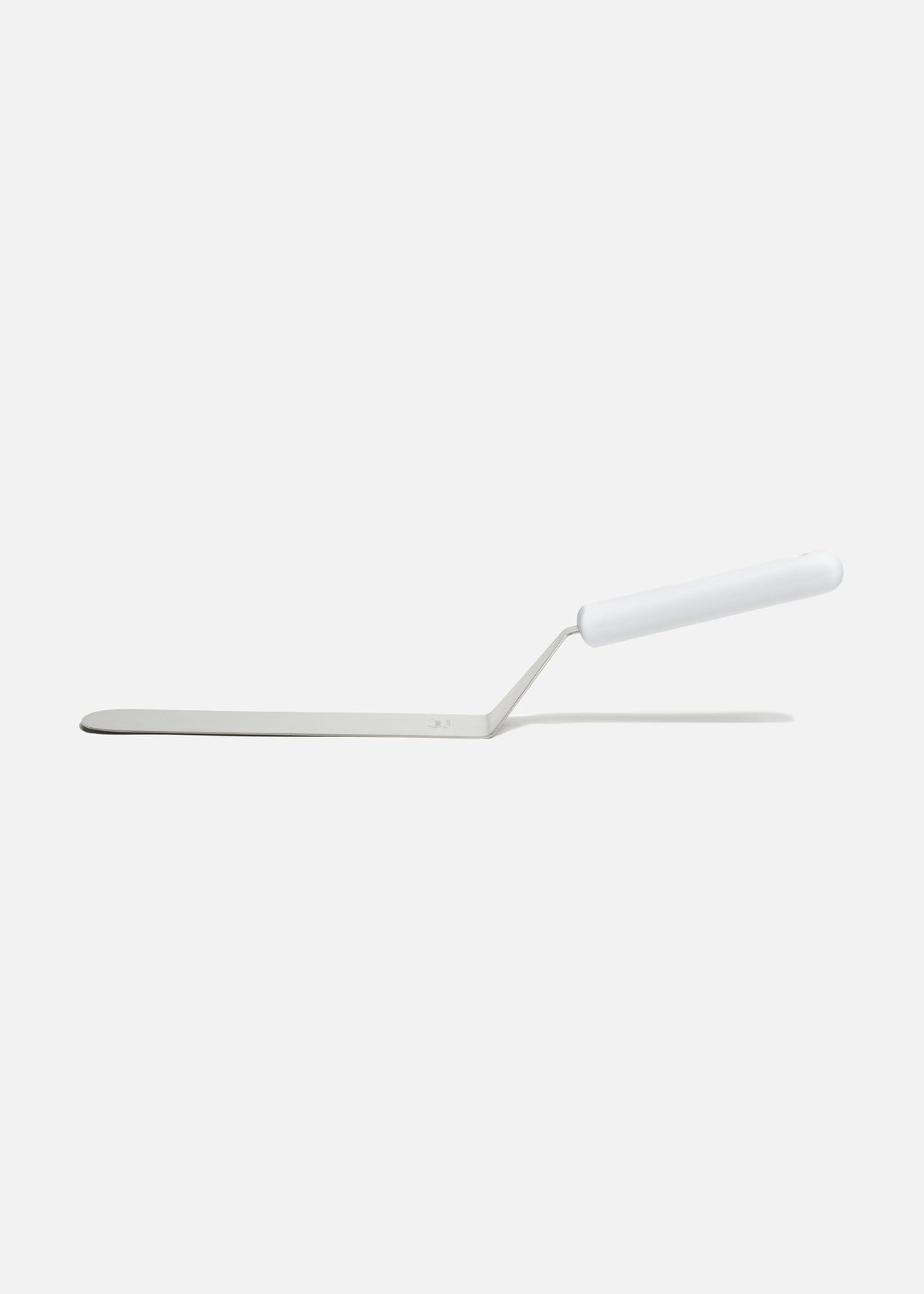 Volteador de cocina para pizza de acero inoxidable con mango de nylon blanco 8"x 3". Premium — imagen de producto