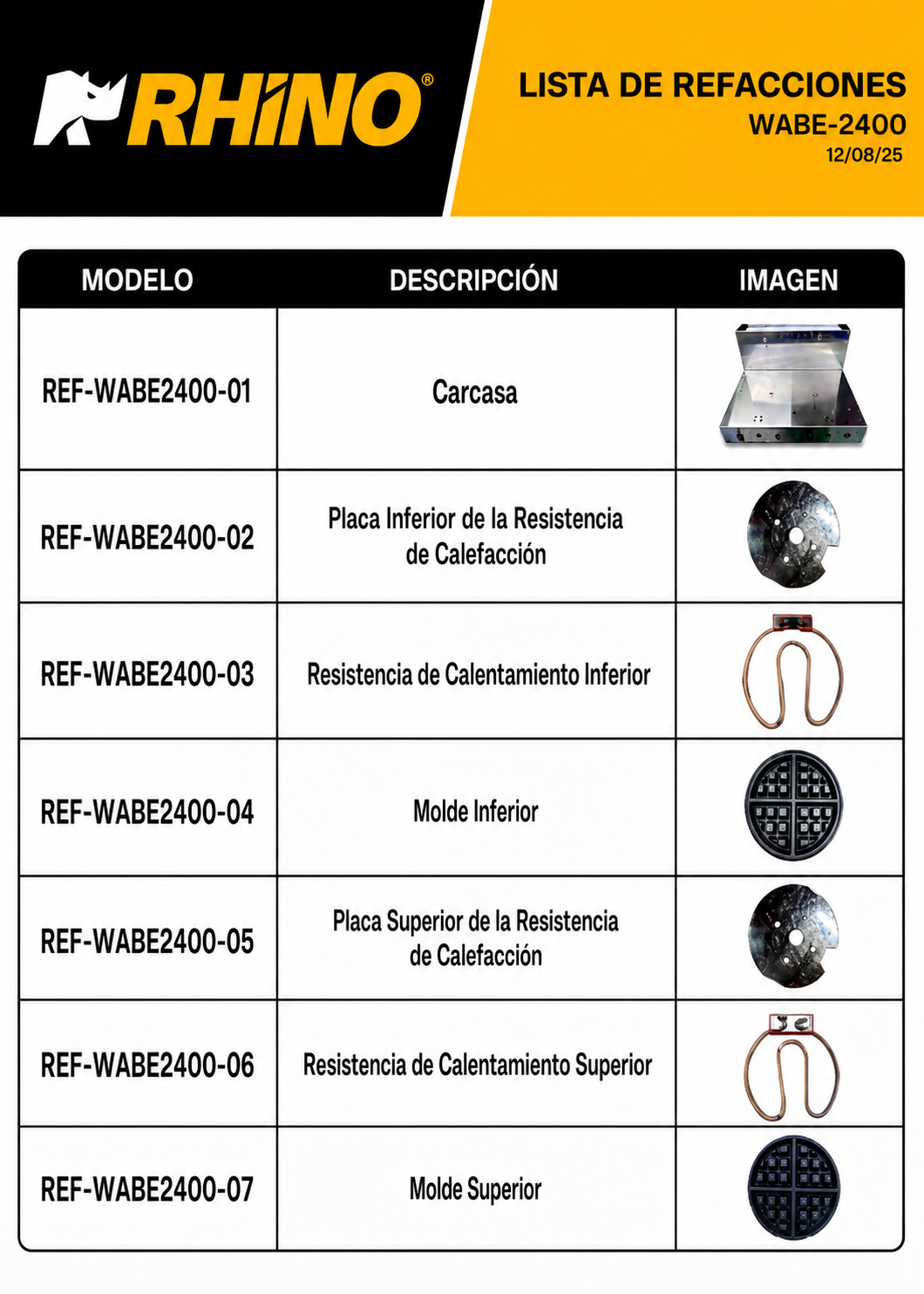 Waflera belga profesional giratoria doble 1800 Watts. Rango de temperatura de 50°C a 300° C. Platos de aluminio con recubrimiento de teflón. Cuerpo de acero inoxidable. Rhino WABE-2400 — imagen de producto