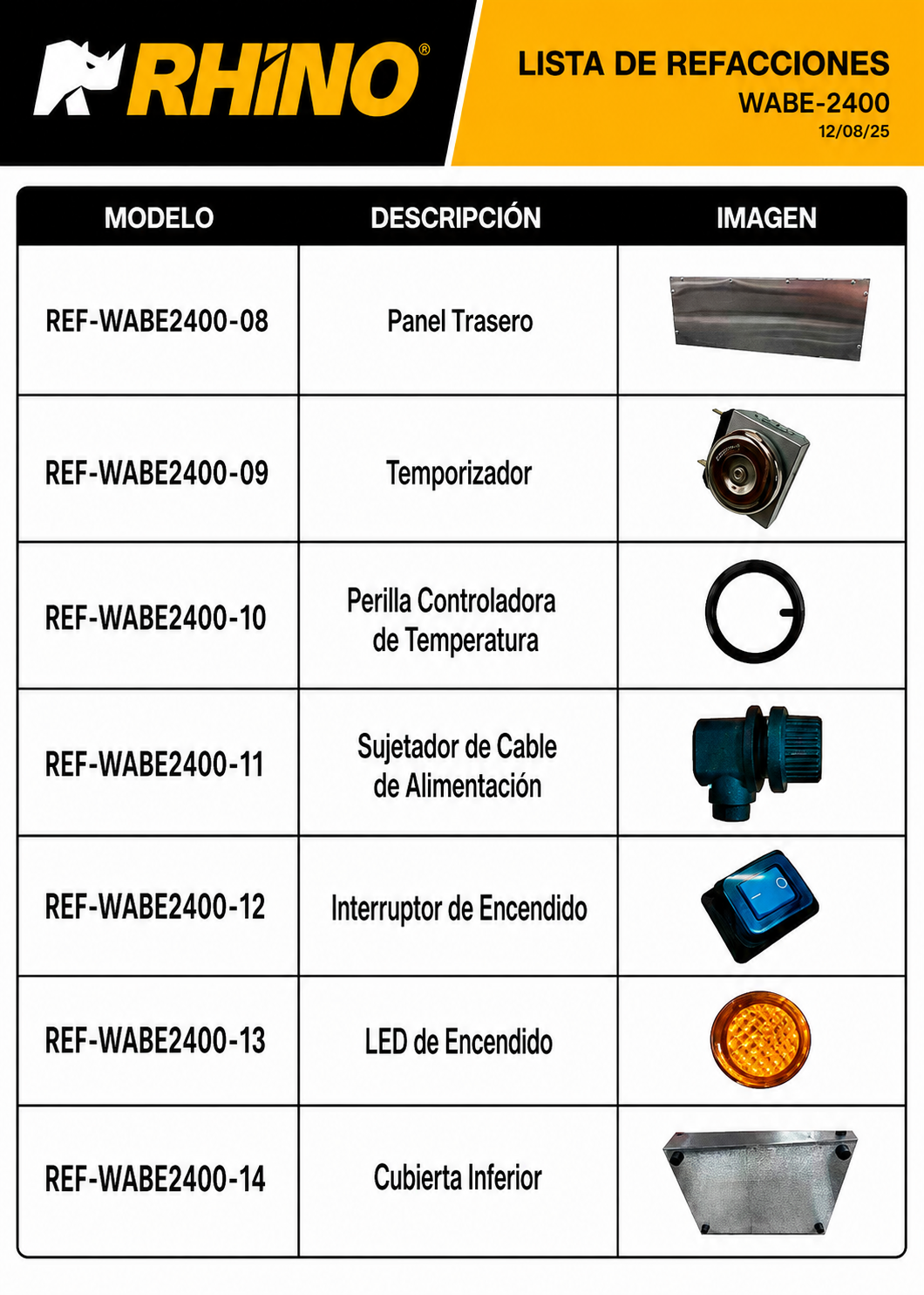 Waflera belga profesional giratoria doble 1800 Watts. Rango de temperatura de 50°C a 300° C. Platos de aluminio con recubrimiento de teflón. Cuerpo de acero inoxidable. Rhino WABE-2400 — imagen de producto